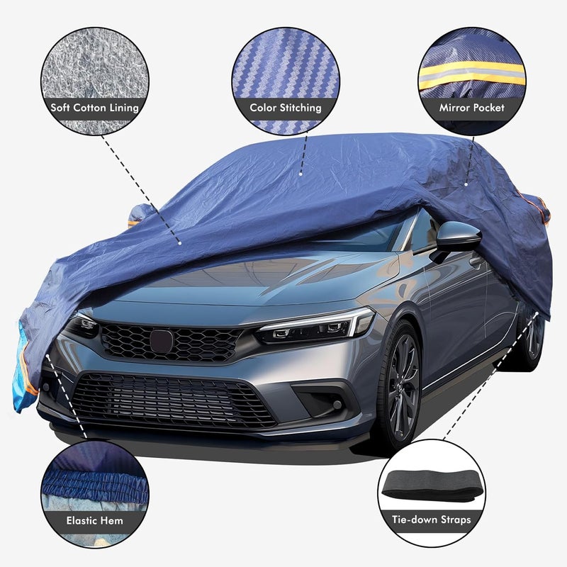 DINGHAO Car Cover Waterproof All Weather, 6 Layers Outdoor Full Exterior Cover Rain Sun UV Snowproof Protection with Zipper Cotton, Mirror Pocket for Honda Accord - Image 2